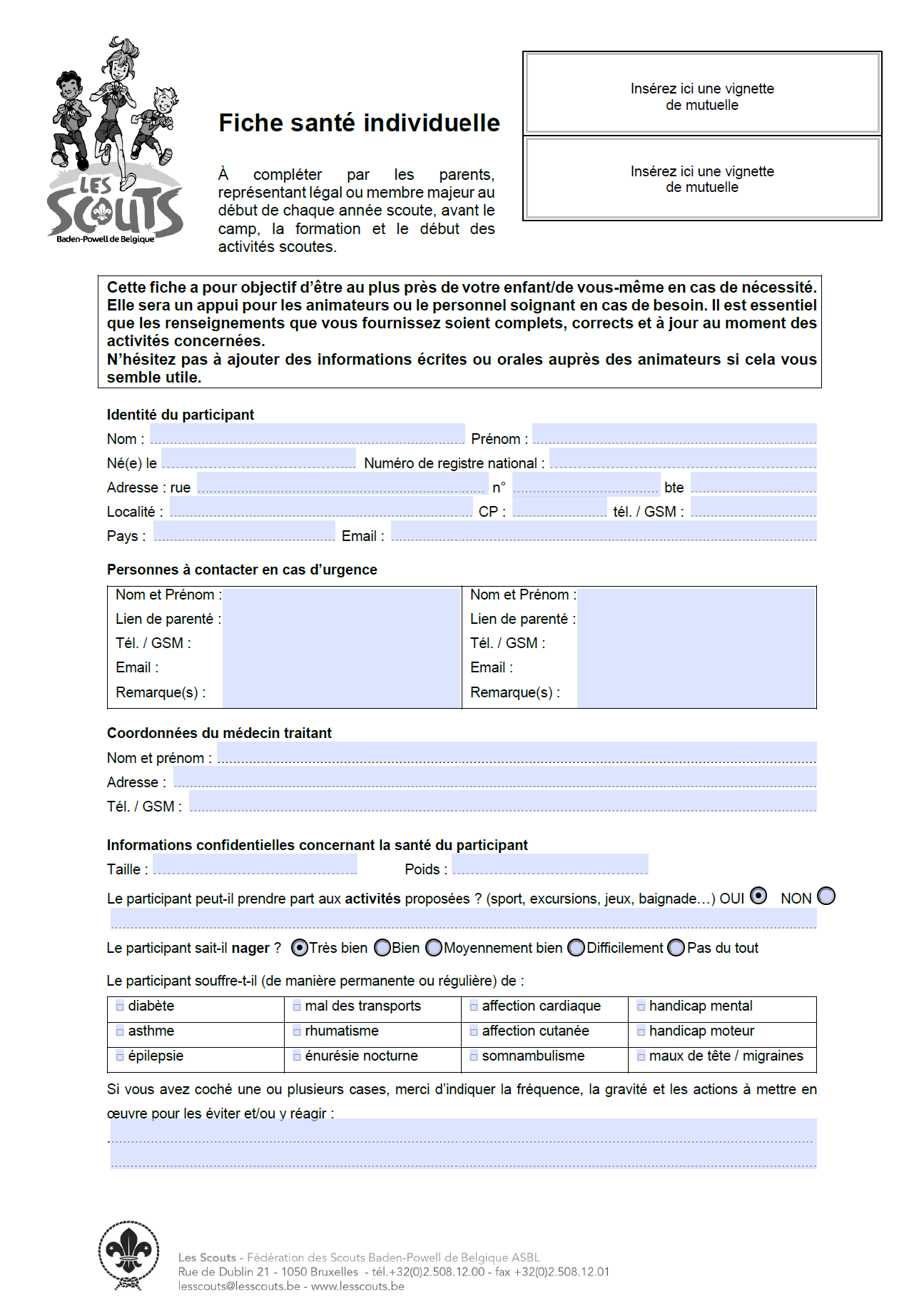 Fiche santé Les Scouts